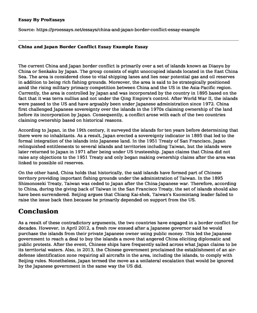 China and Japan Border Conflict Essay Example