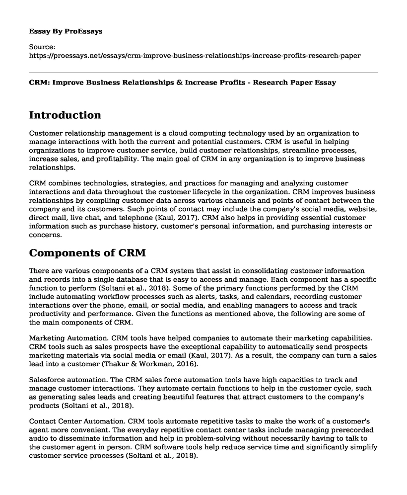 CRM: Improve Business Relationships & Increase Profits - Research Paper