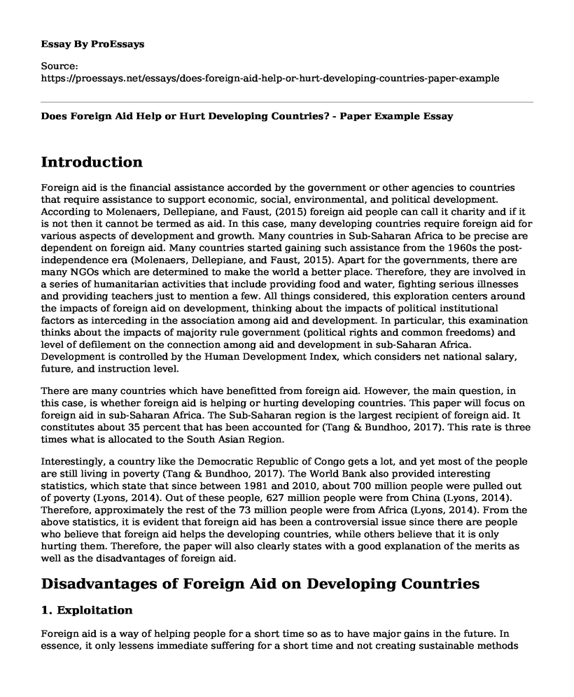 Does Foreign Aid Help or Hurt Developing Countries? - Paper Example