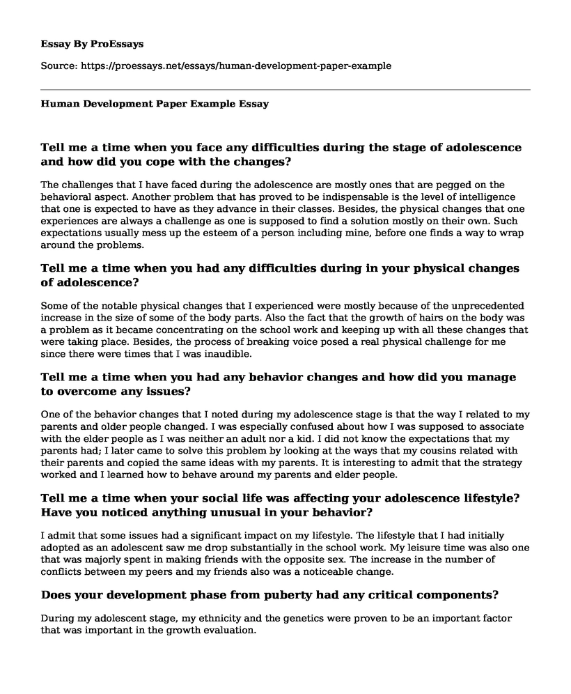 Human Development Paper Example