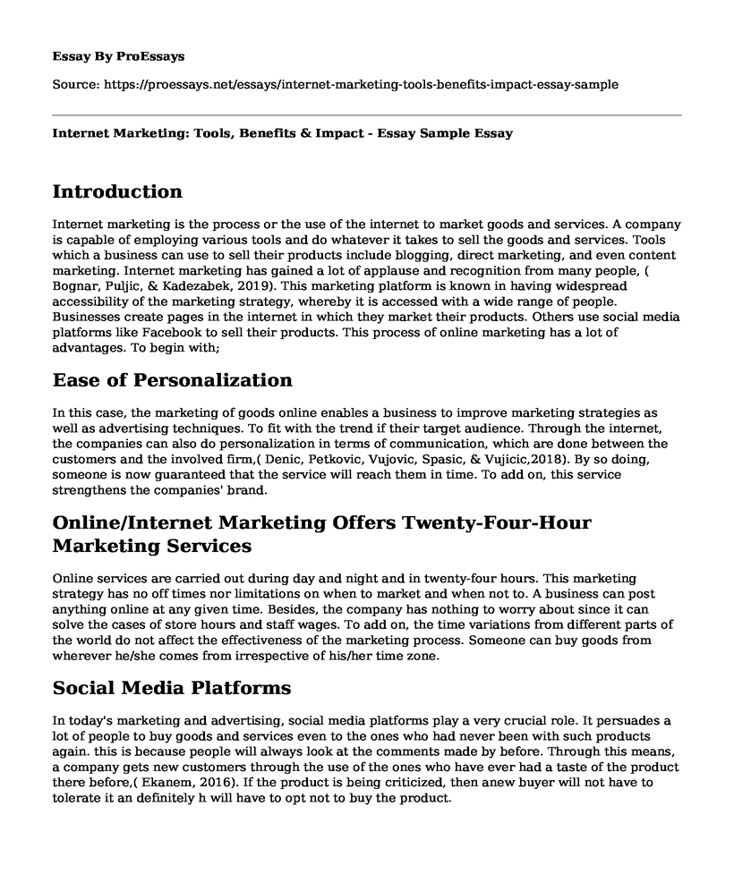 Internet Marketing: Tools, Benefits & Impact - Essay Sample