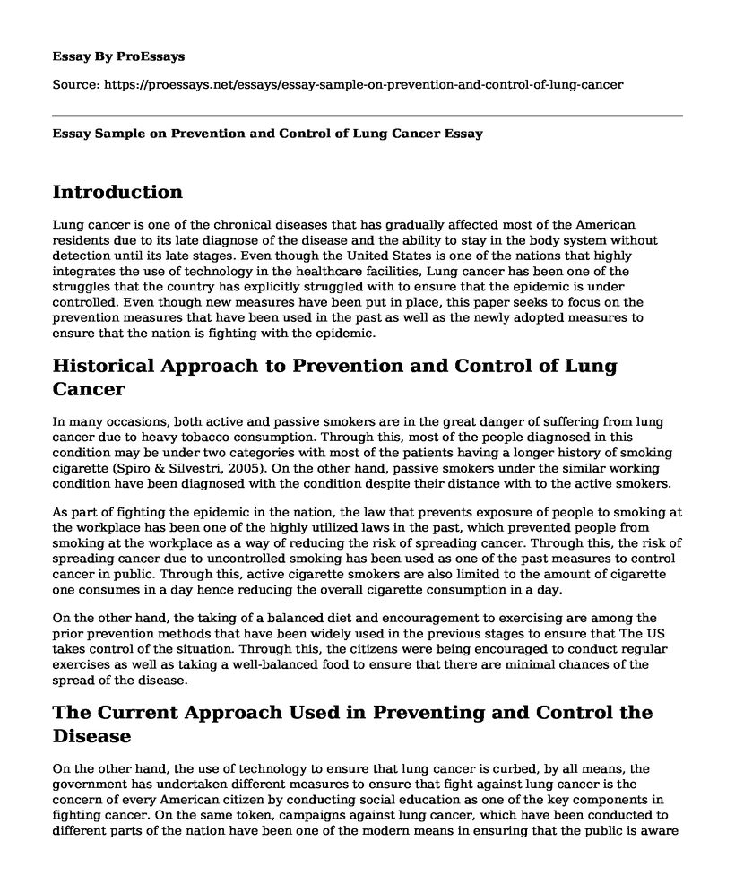 Essay Sample on Prevention and Control of Lung Cancer