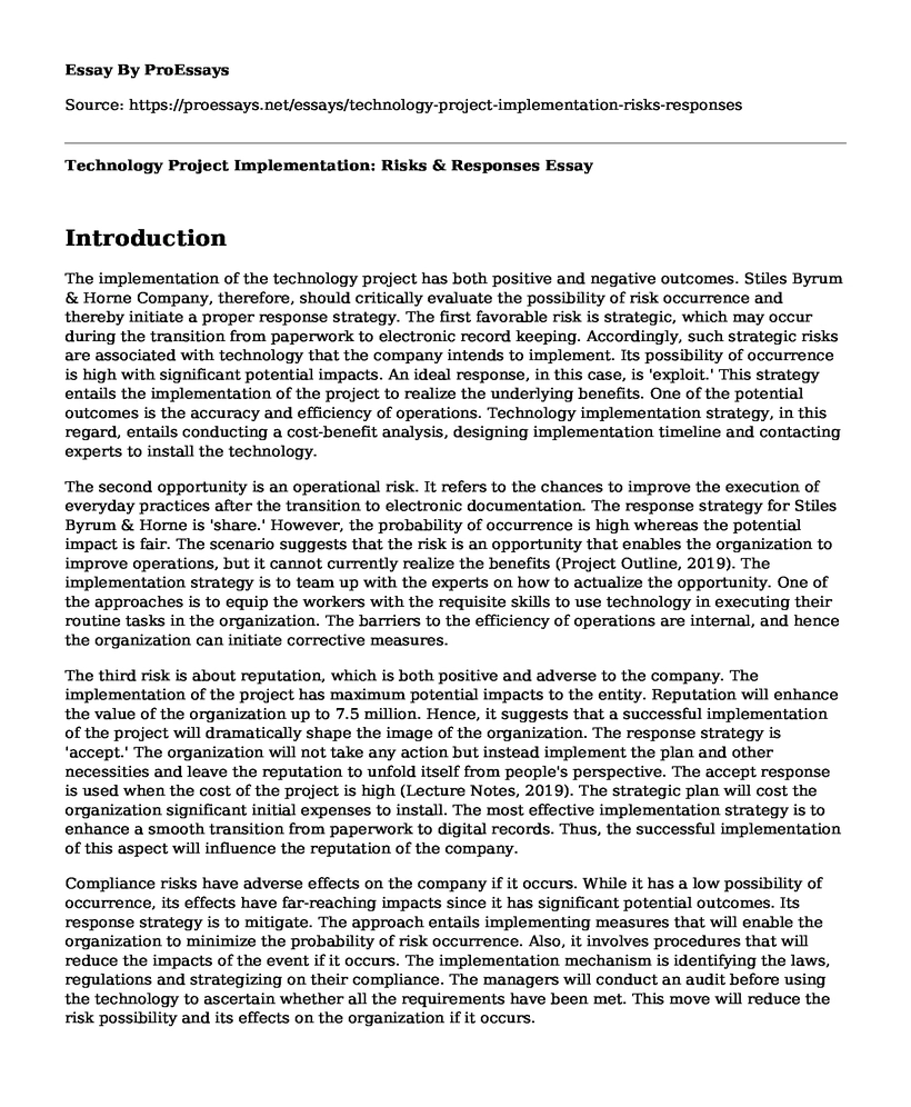 Technology Project Implementation: Risks & Responses