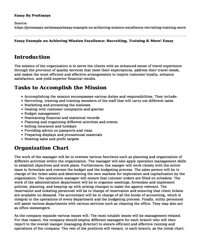 Essay Example on Achieving Mission Excellence: Recruiting, Training & More!