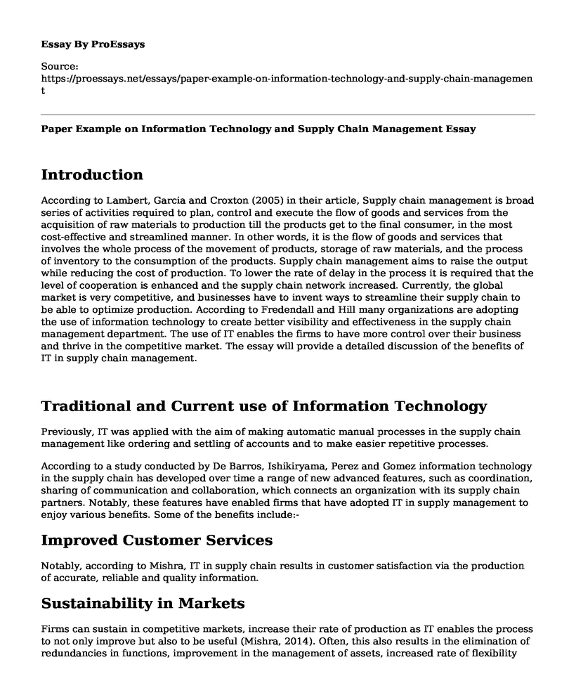 Paper Example on Information Technology and Supply Chain Management