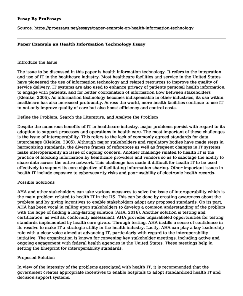 Paper Example on Health Information Technology
