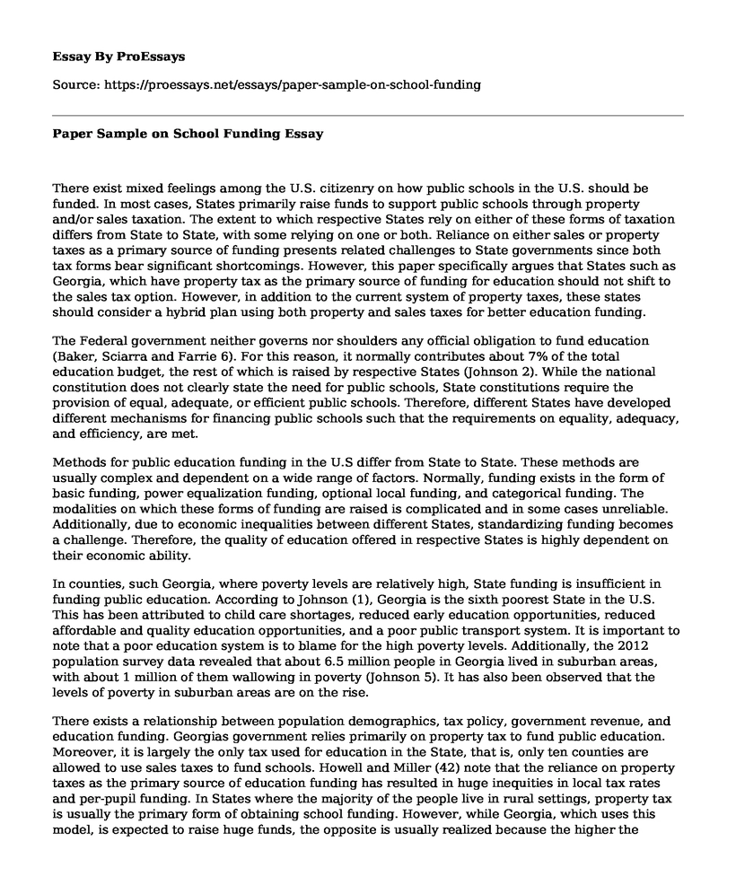 Paper Sample on School Funding
