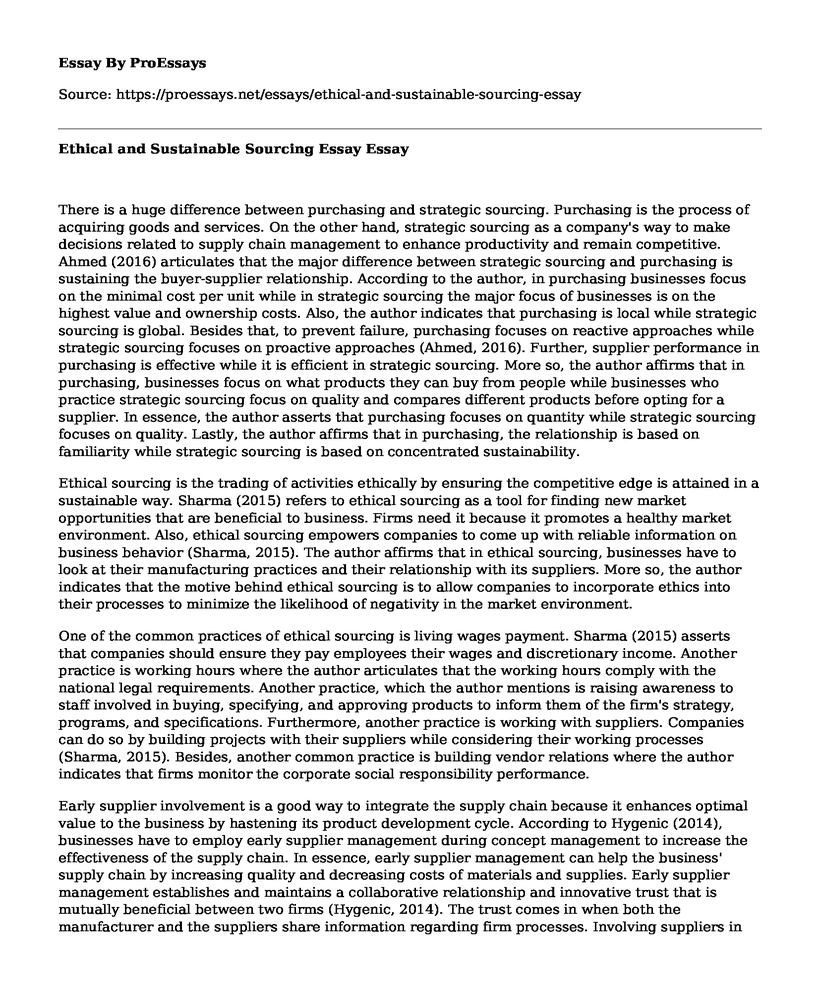 Ethical and Sustainable Sourcing Essay