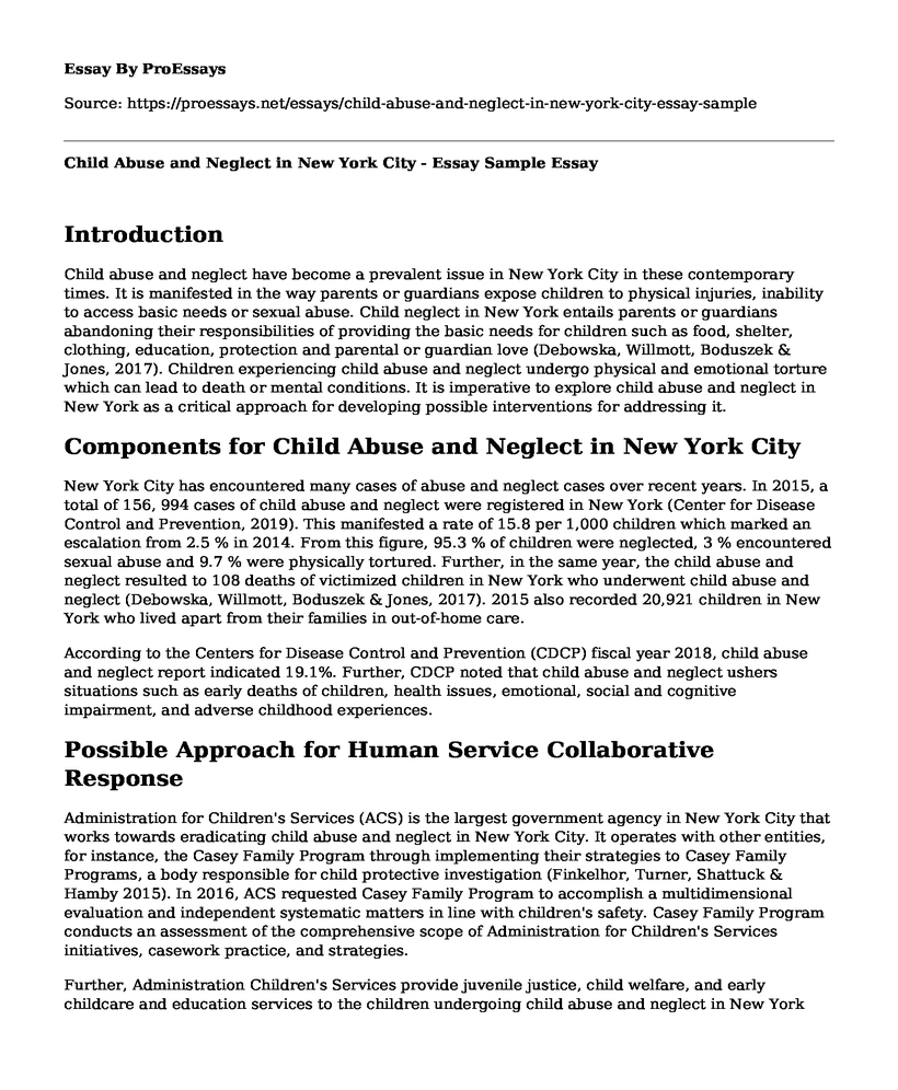 Child Abuse and Neglect in New York City - Essay Sample