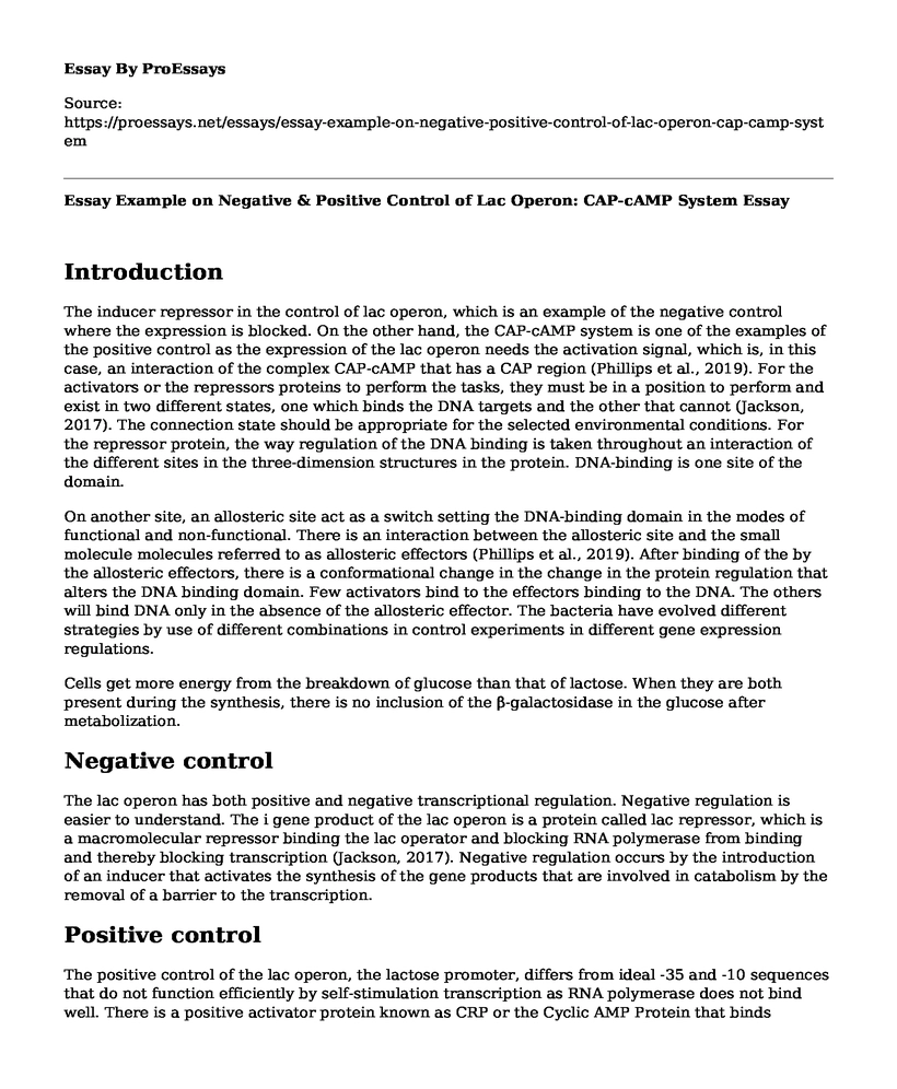 Essay Example on Negative & Positive Control of Lac Operon: CAP-cAMP System