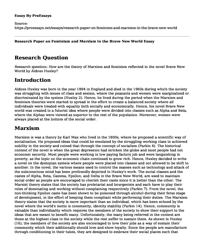 brave new world research paper