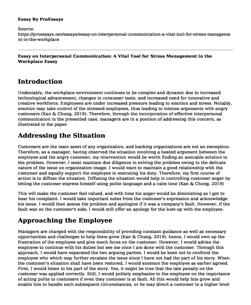 Essay on Interpersonal Communication: A Vital Tool for Stress Management in the Workplace