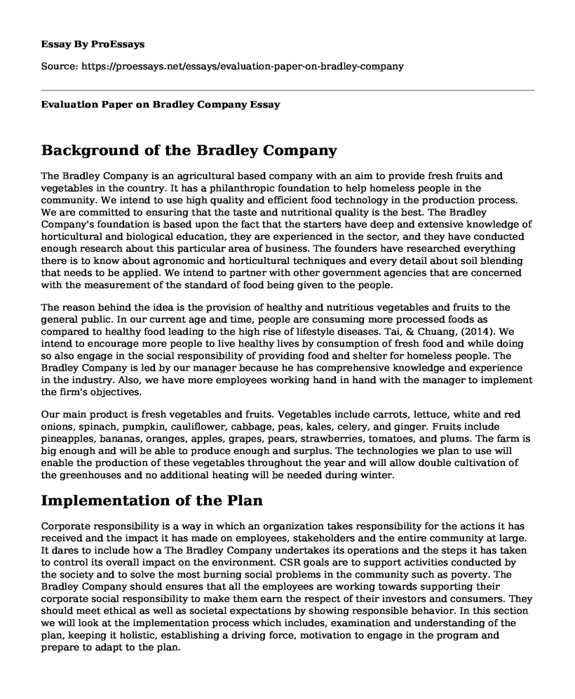 Evaluation Paper on Bradley Company