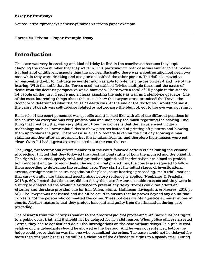 Torres Vs Trivino - Paper Example