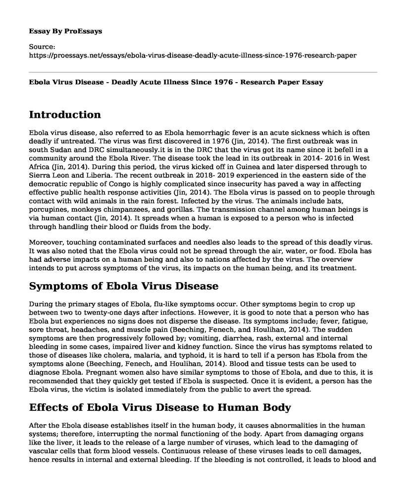 Ebola Virus Disease - Deadly Acute Illness Since 1976 - Research Paper