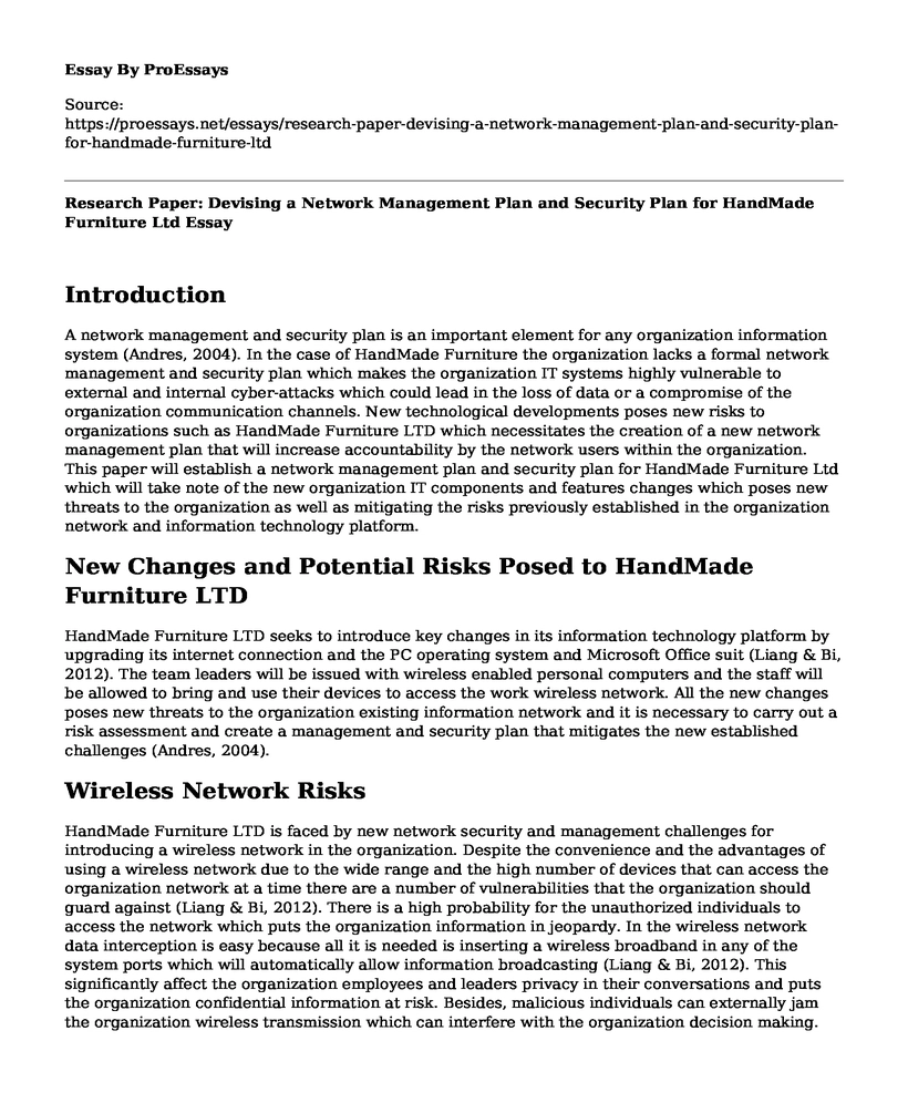 Research Paper: Devising a Network Management Plan and Security Plan for HandMade Furniture Ltd