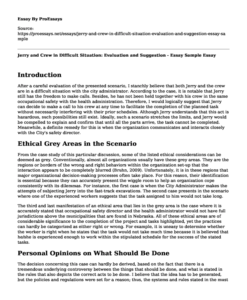 Jerry and Crew in Difficult Situation: Evaluation and Suggestion - Essay Sample