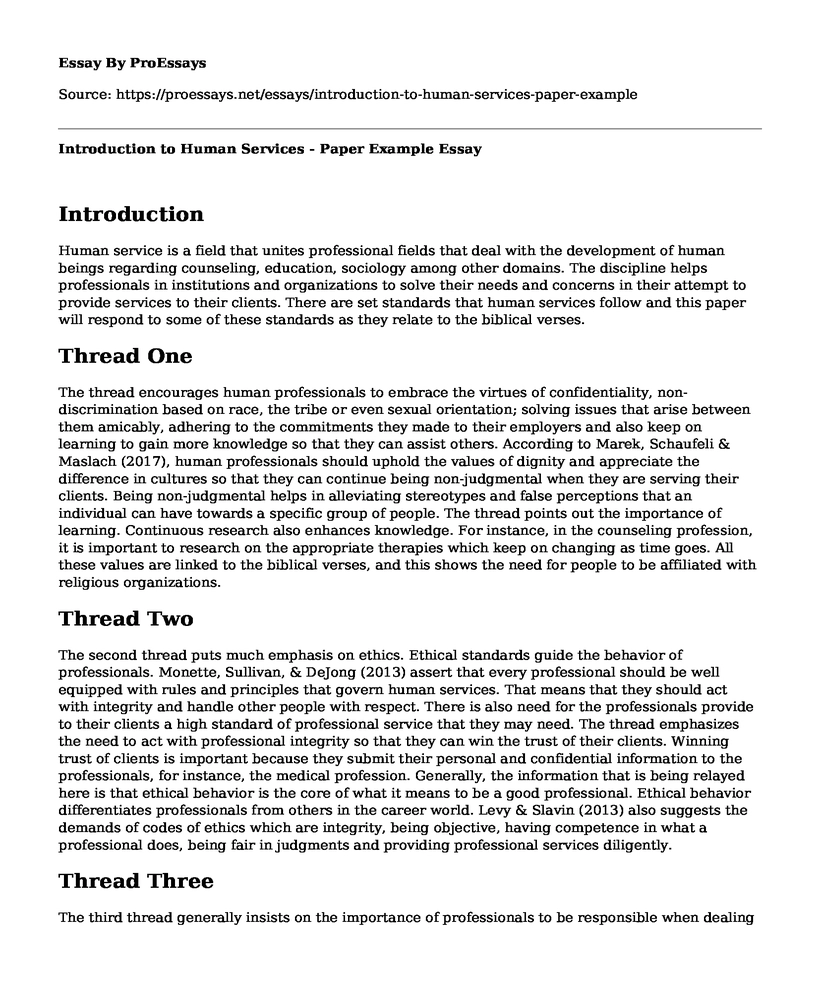 Introduction to Human Services - Paper Example