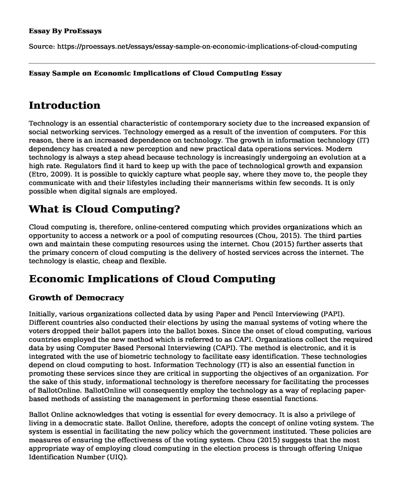 Essay Sample on Economic Implications of Cloud Computing