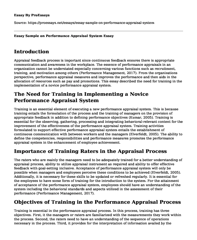 Essay Sample on Performance Appraisal System