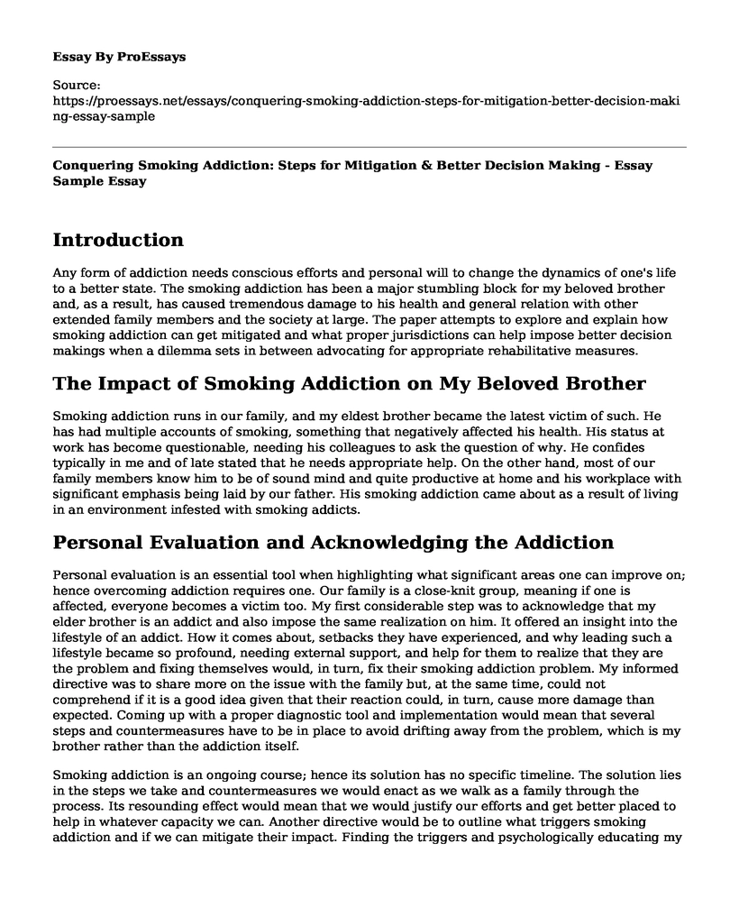 Conquering Smoking Addiction: Steps for Mitigation & Better Decision Making - Essay Sample