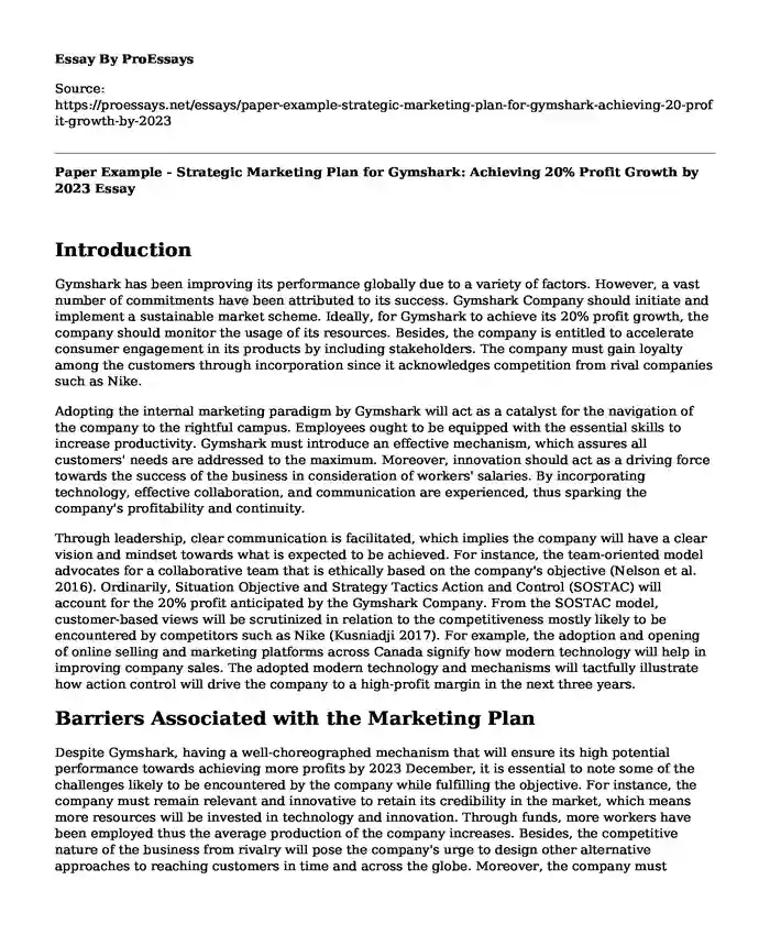 Paper Example - Strategic Marketing Plan for Gymshark: Achieving 20% Profit Growth by 2023