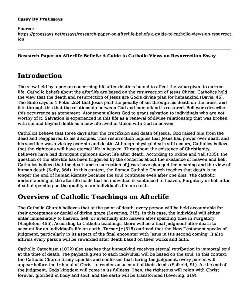 Research Paper on Afterlife Beliefs: A Guide to Catholic Views on Resurrection