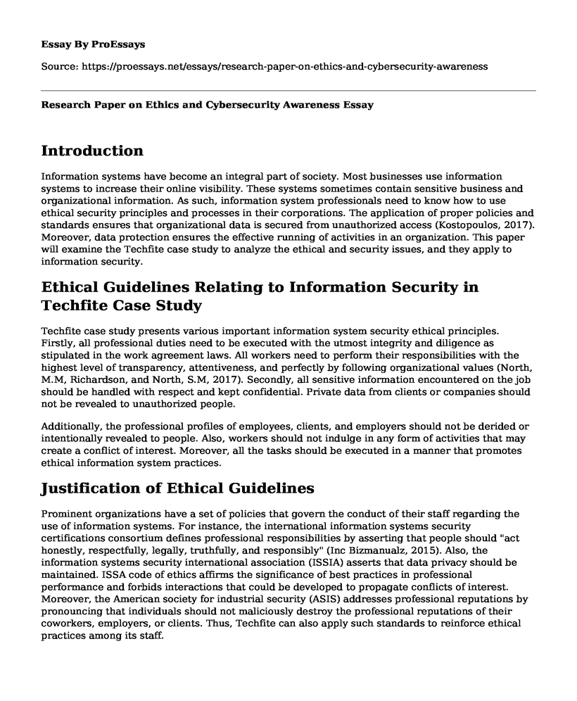 Research Paper on Ethics and Cybersecurity Awareness