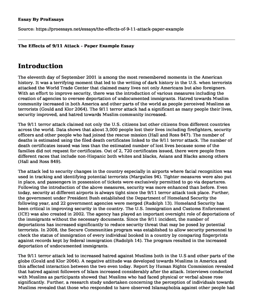 The Effects of 9/11 Attack - Paper Example