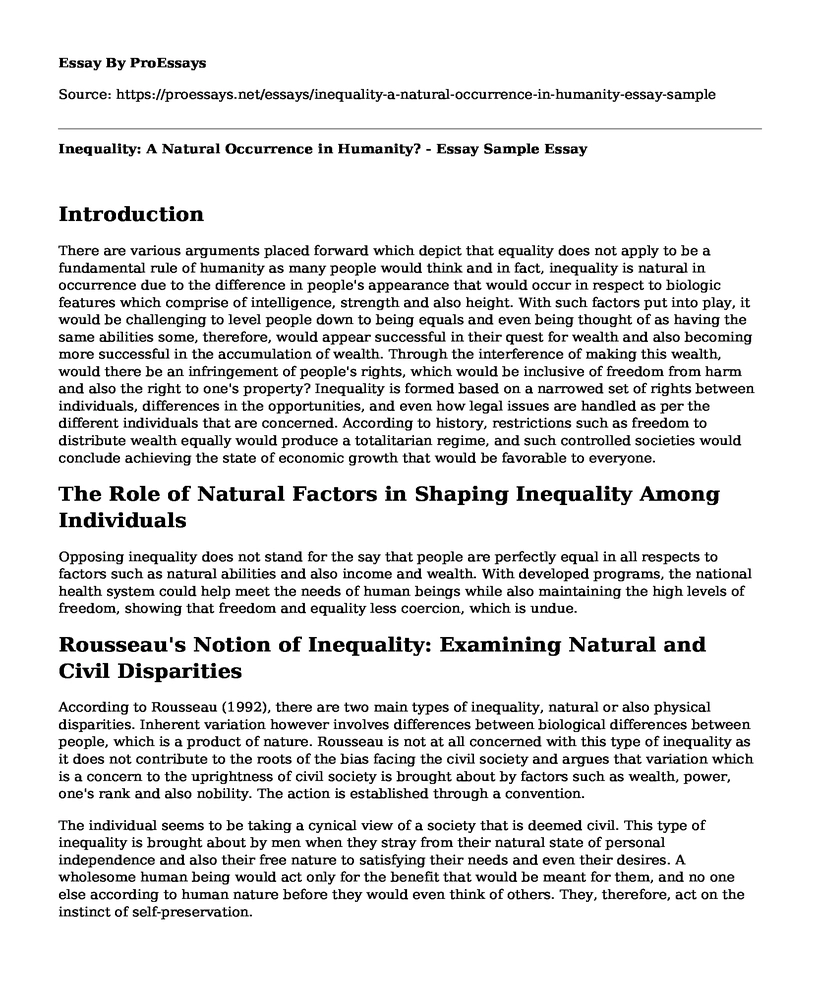 Inequality: A Natural Occurrence in Humanity? - Essay Sample