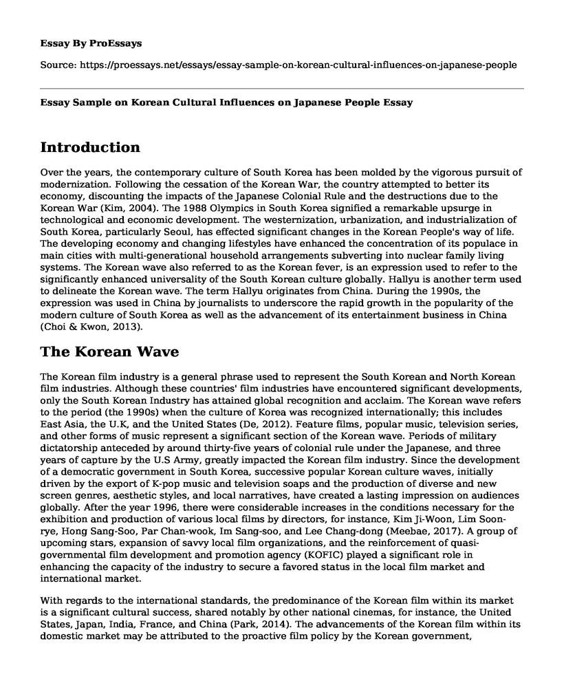 Essay Sample on Korean Cultural Influences on Japanese People