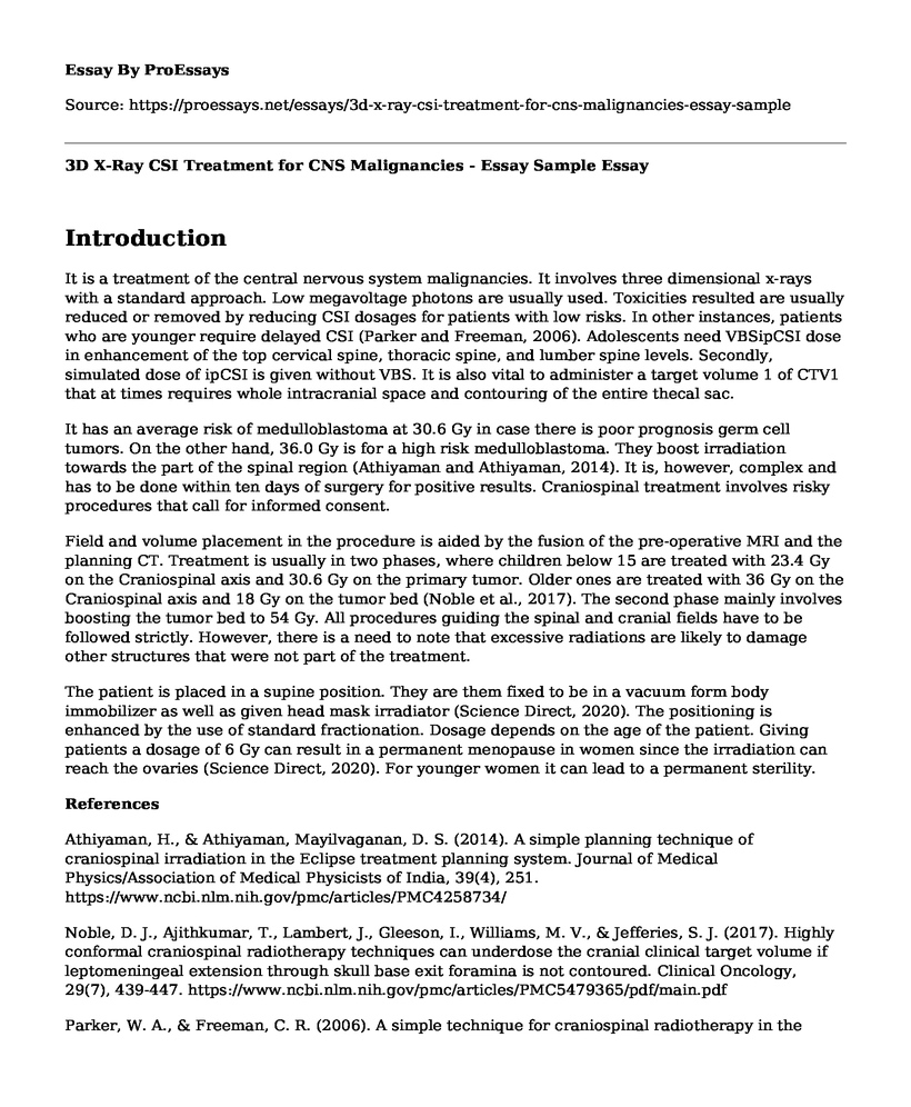 3D X-Ray CSI Treatment for CNS Malignancies - Essay Sample