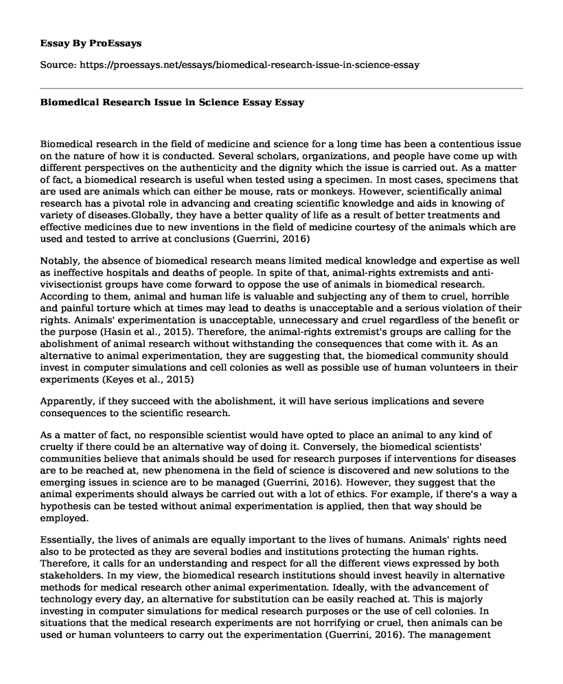 Biomedical Research Issue in Science Essay