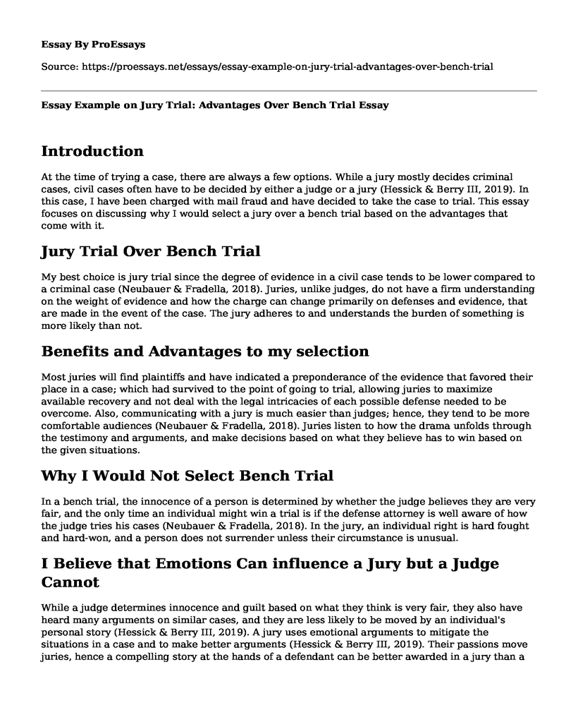 Essay Example on Jury Trial: Advantages Over Bench Trial