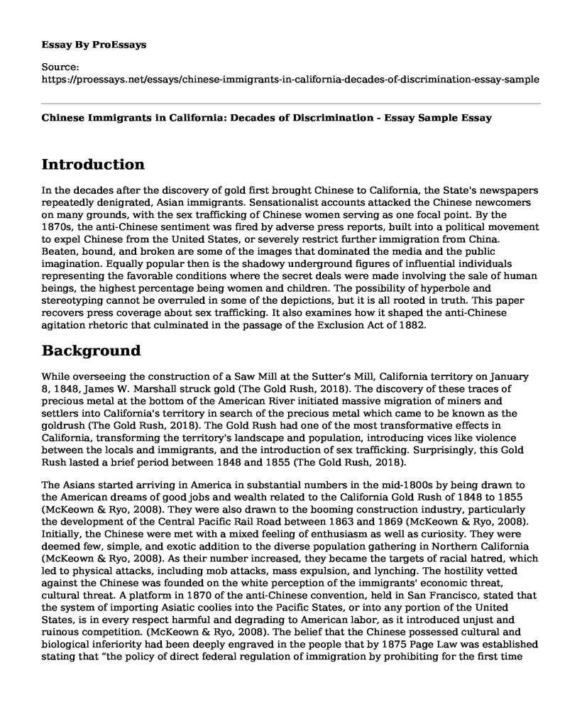 Chinese Immigrants in California: Decades of Discrimination - Essay Sample
