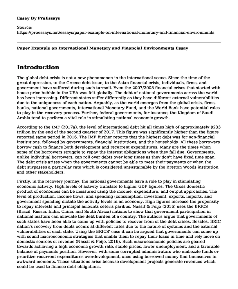 Paper Example on International Monetary and Financial Environments