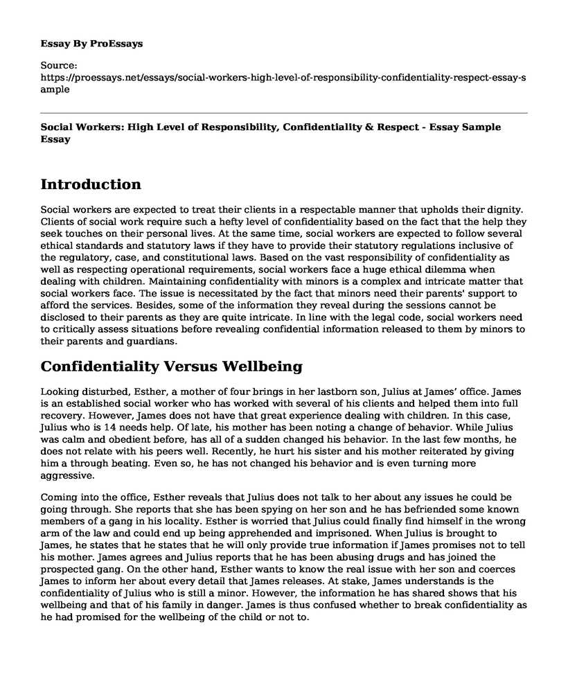 Social Workers: High Level of Responsibility, Confidentiality & Respect - Essay Sample