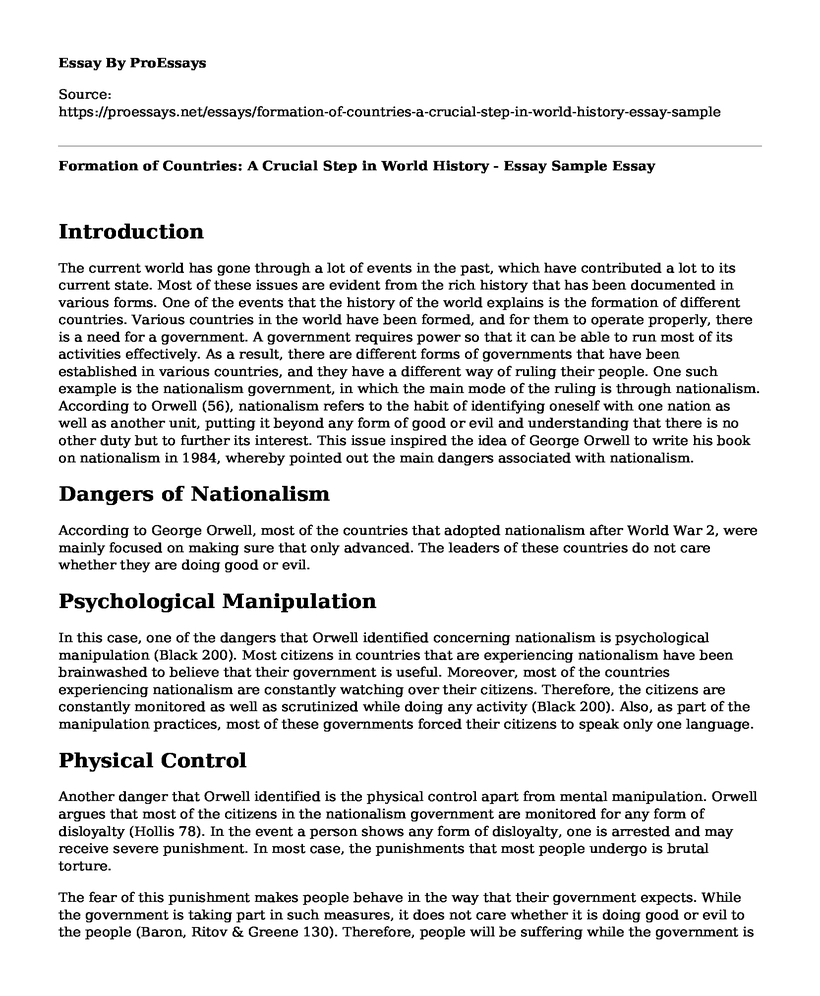 Formation of Countries: A Crucial Step in World History - Essay Sample