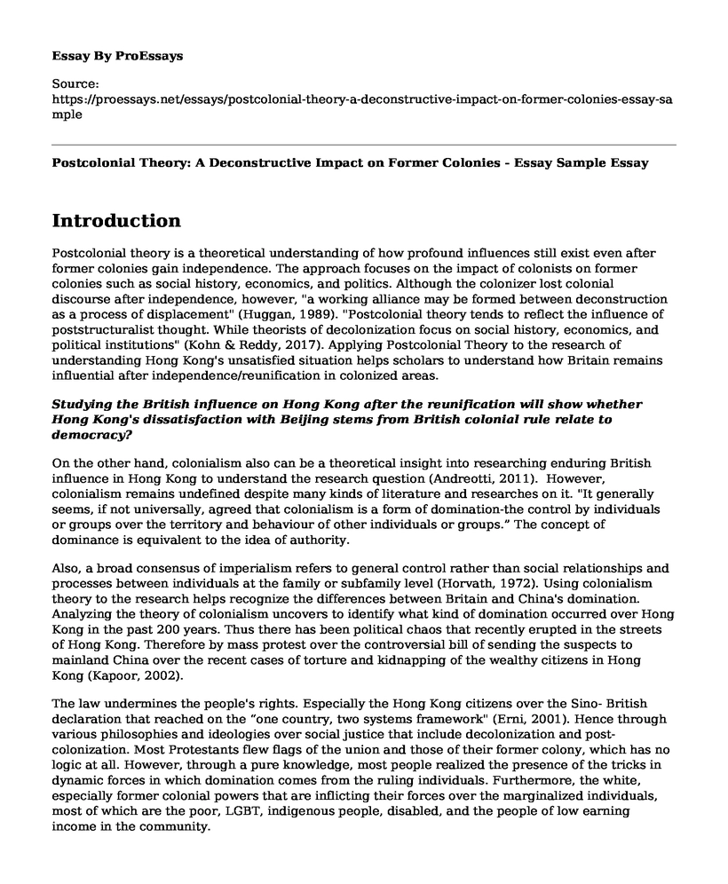 Postcolonial Theory: A Deconstructive Impact on Former Colonies - Essay Sample