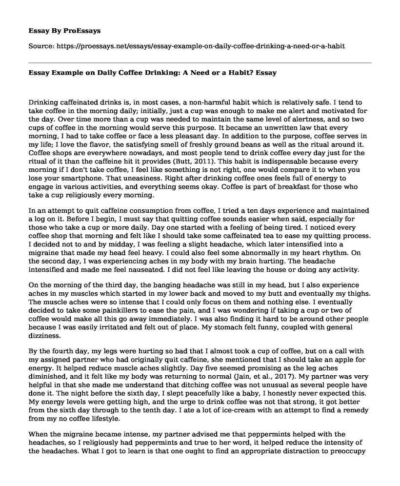 Essay Example on Daily Coffee Drinking: A Need or a Habit?