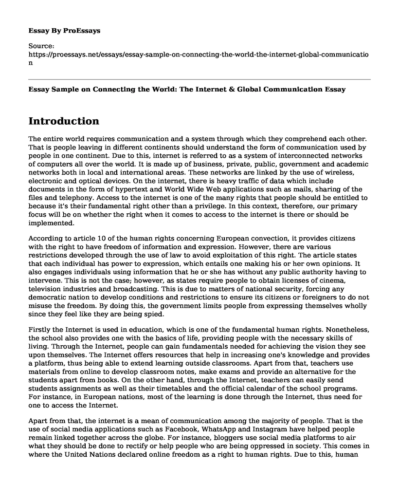 Essay Sample on Connecting the World: The Internet & Global Communication