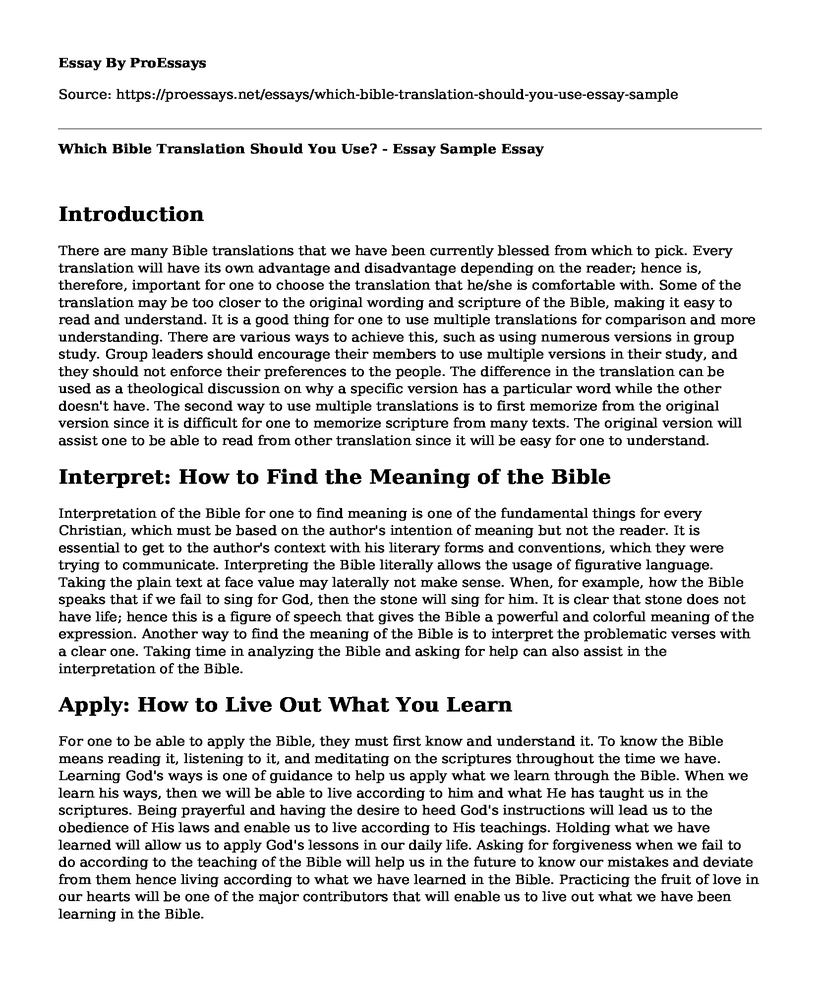 Which Bible Translation Should You Use? - Essay Sample