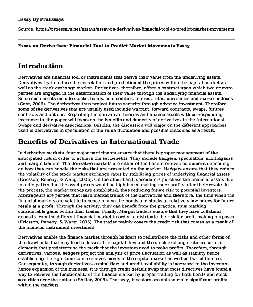 Essay on Derivatives: Financial Tool to Predict Market Movements