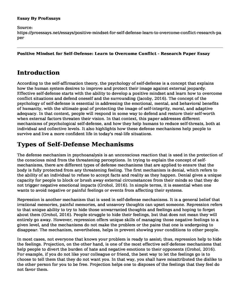 Positive Mindset for Self-Defense: Learn to Overcome Conflict - Research Paper