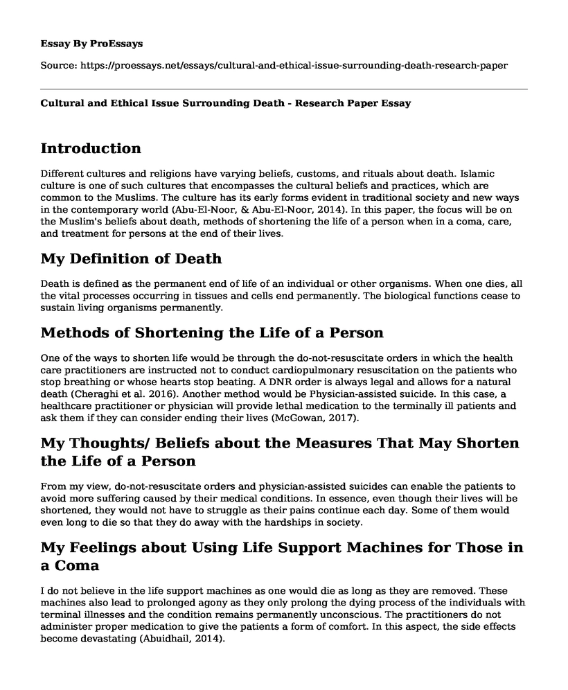 Cultural and Ethical Issue Surrounding Death - Research Paper