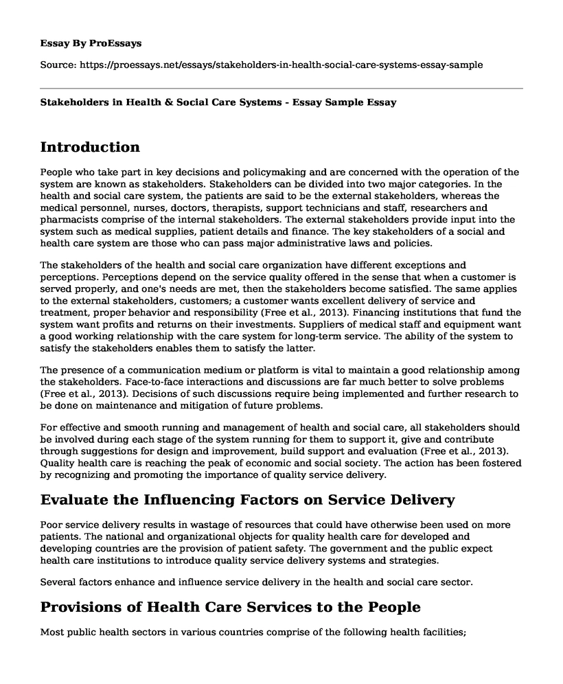 Stakeholders in Health & Social Care Systems - Essay Sample