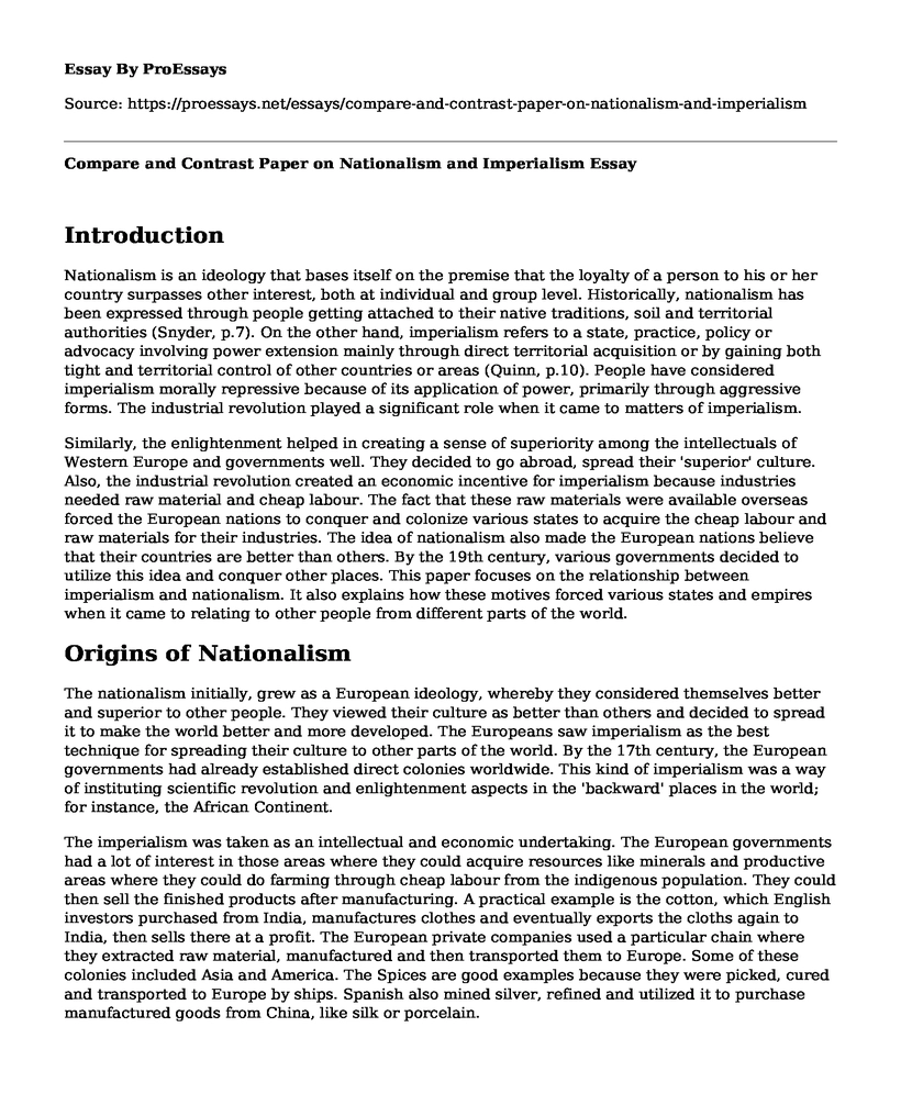 Compare and Contrast Paper on Nationalism and Imperialism
