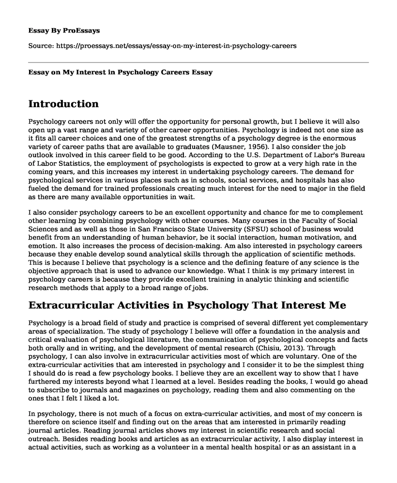 interest in psychology essay