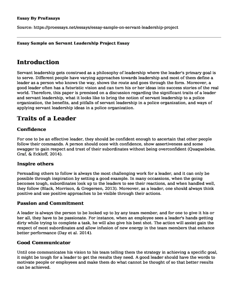 Essay Sample on Servant Leadership Project