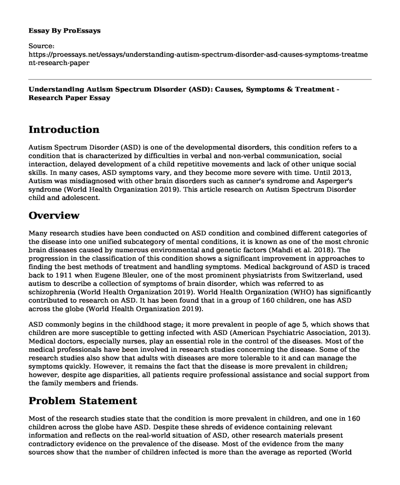 Understanding Autism Spectrum Disorder (ASD): Causes, Symptoms & Treatment - Research Paper